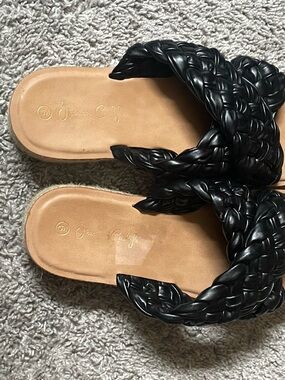 Braided Slide Sandals - Black